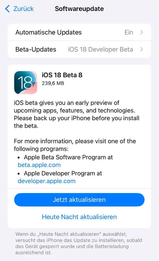 清水苹果手机维修分享苹果 iOS / iPadOS 18 开发者预览版 Beta 8 发布 